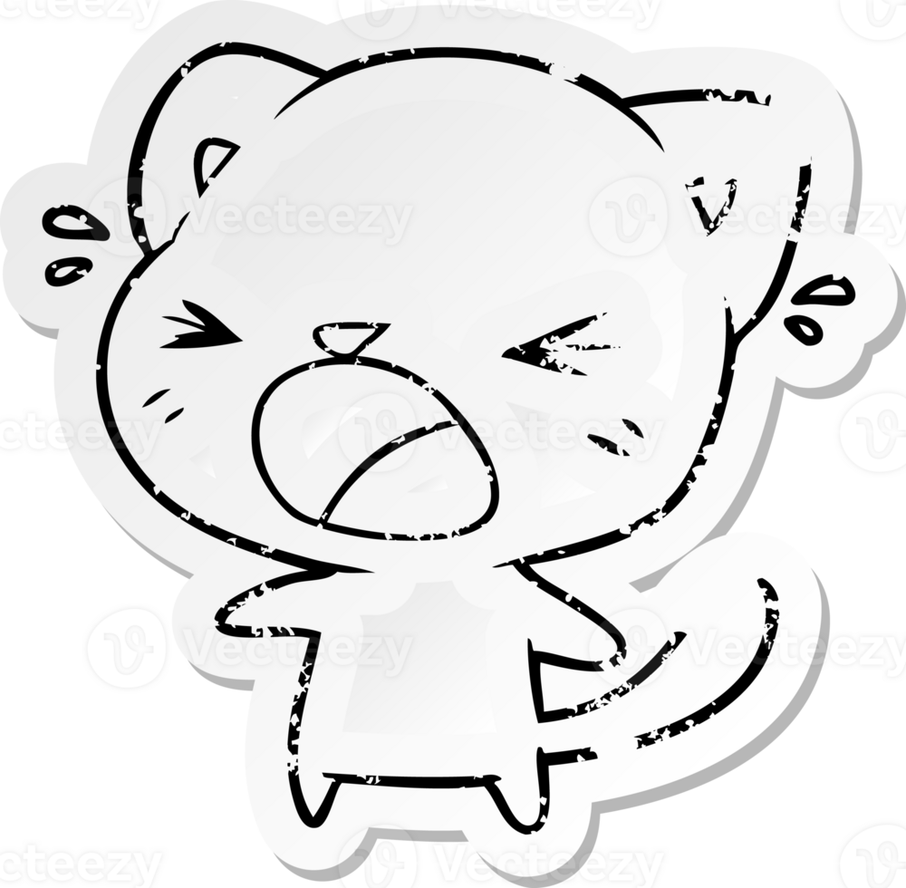 distressed sticker of a cartoon cat crying png