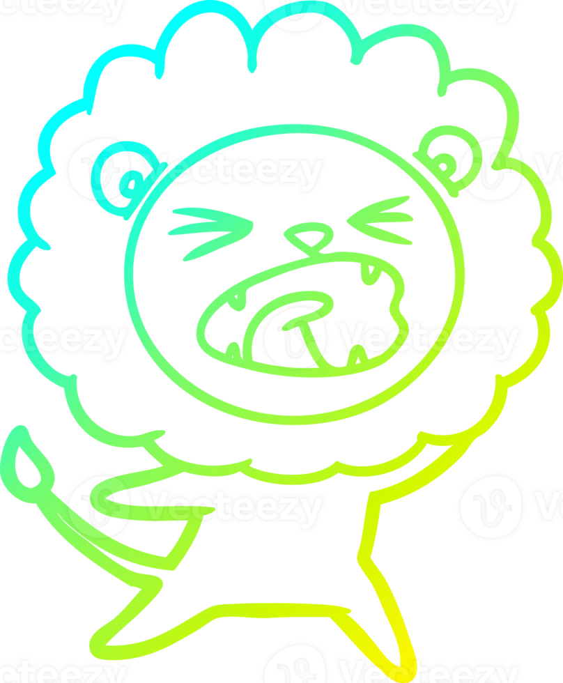 cold gradient line drawing of a cartoon lion png