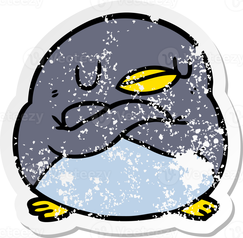 distressed sticker of a cartoon penguin png