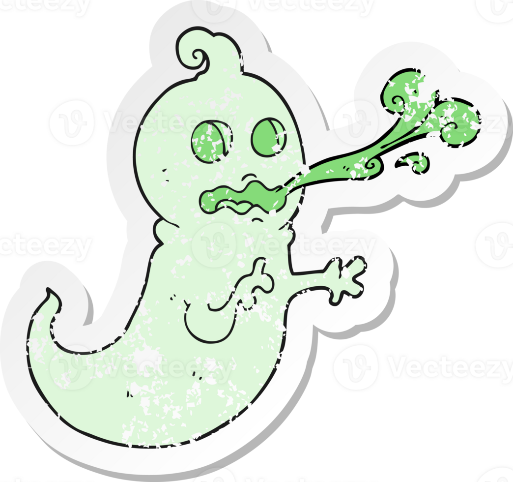 retro distressed sticker of a cartoon slimy ghost png
