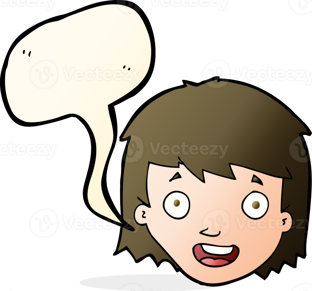 cartoon happy female face with speech bubble png