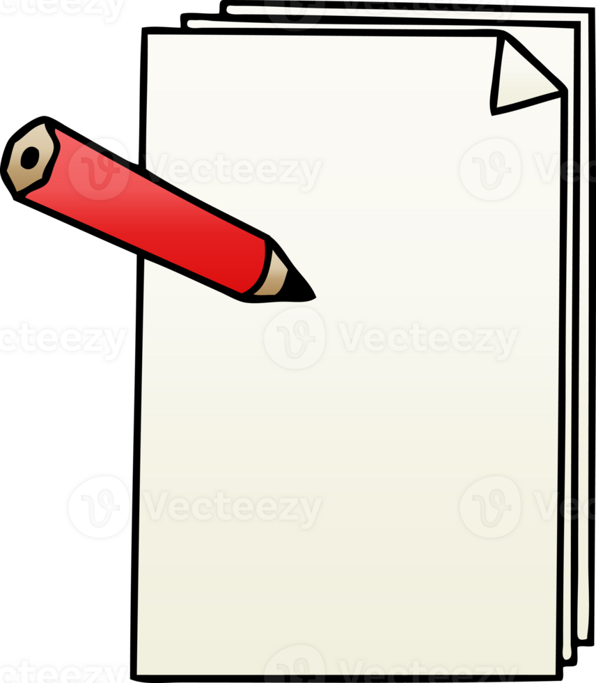 gradient shaded quirky cartoon paper and pencil png