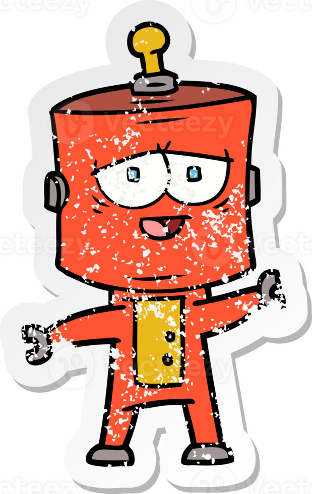 distressed sticker of a cartoon robot png