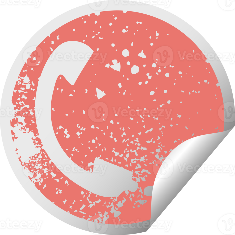 distressed circular peeling sticker symbol of a telephone receiver png