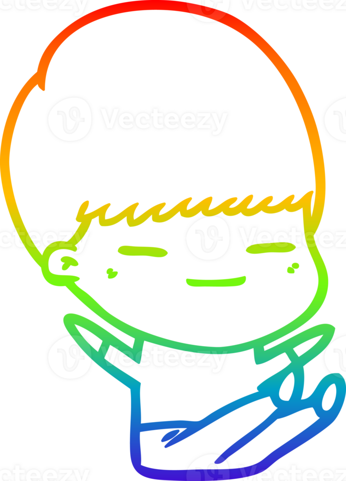 rainbow gradient line drawing of a cartoon smug boy png