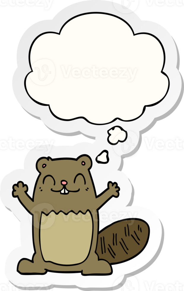 cartoon beaver with thought bubble as a printed sticker png