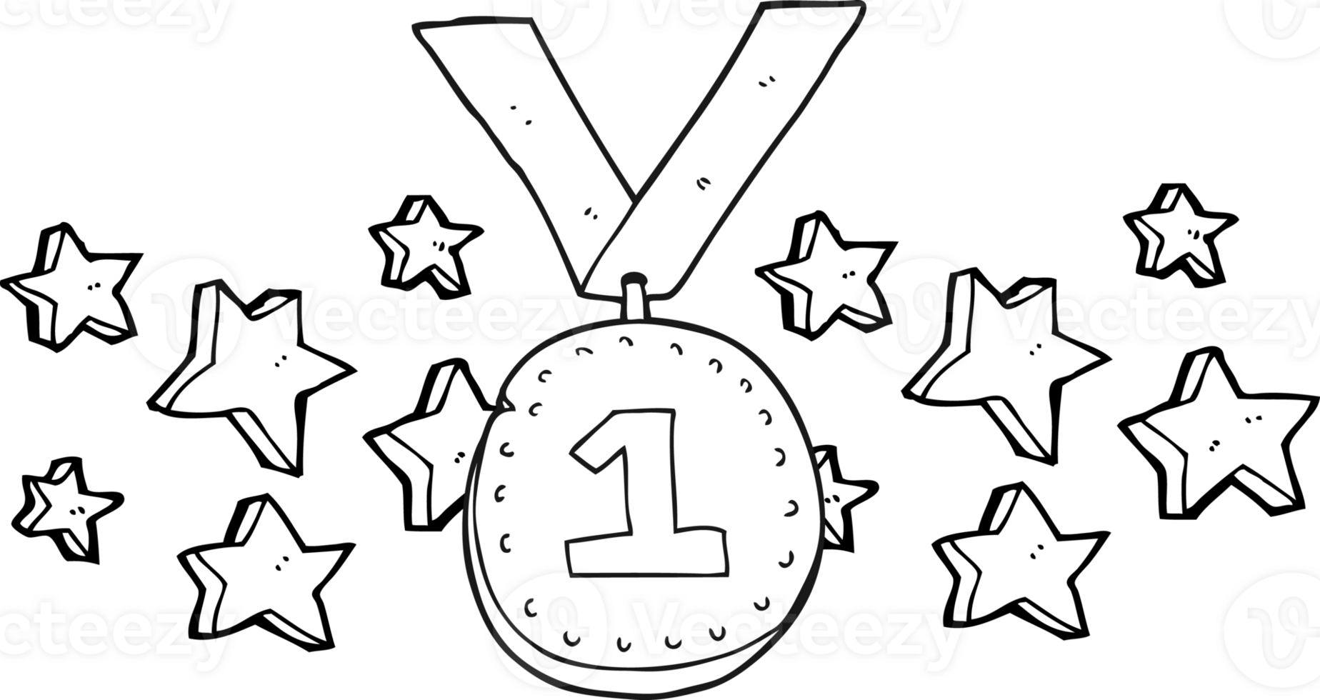 hand drawn black and white cartoon first place medal png