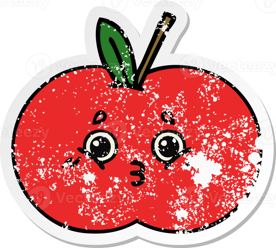 distressed sticker of a cute cartoon red apple png