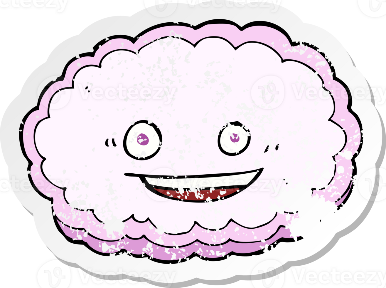 retro distressed sticker of a cartoon happy pink cloud png