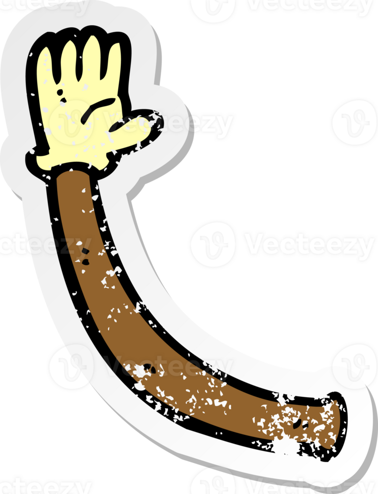 retro distressed sticker of a cartoon arm with rubber glove png