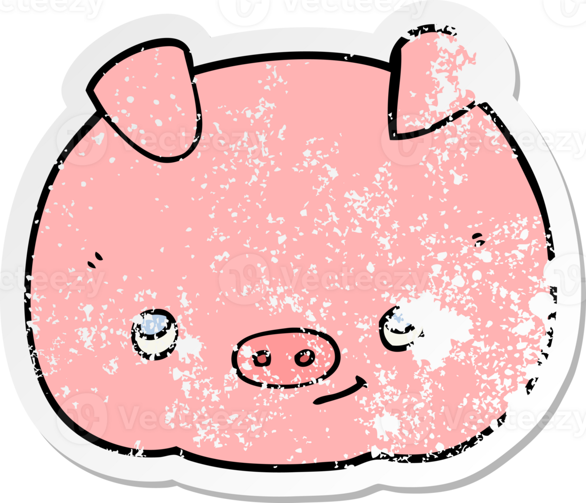 distressed sticker of a cartoon happy pig png