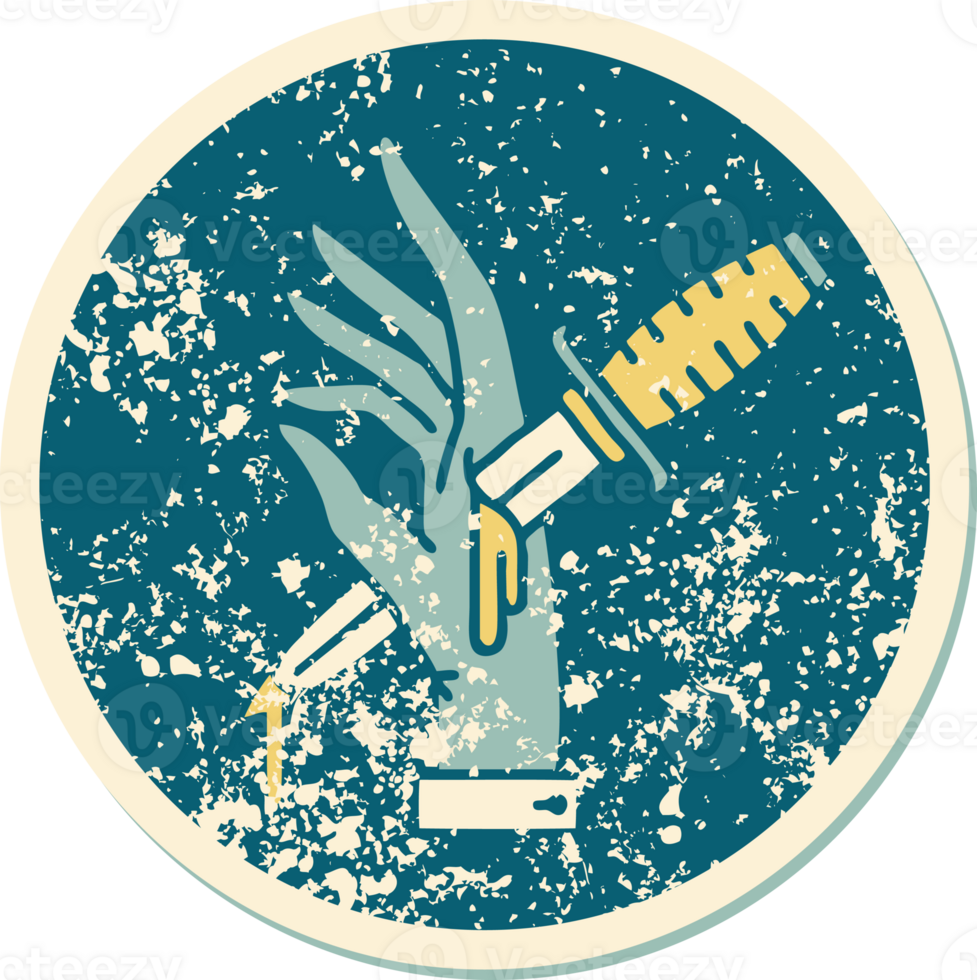 iconic distressed sticker tattoo style image of a dagger in the hand png