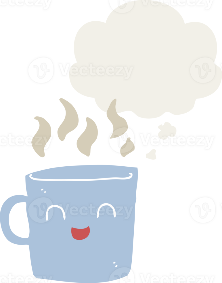 cute coffee cup cartoon with thought bubble in retro style png
