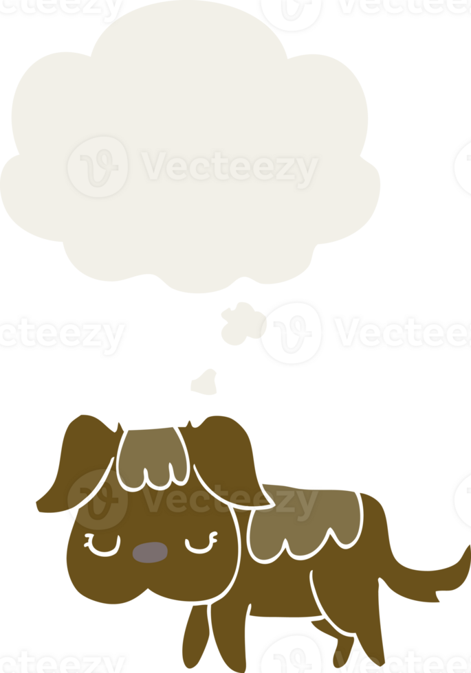 cartoon dog with thought bubble in retro style png