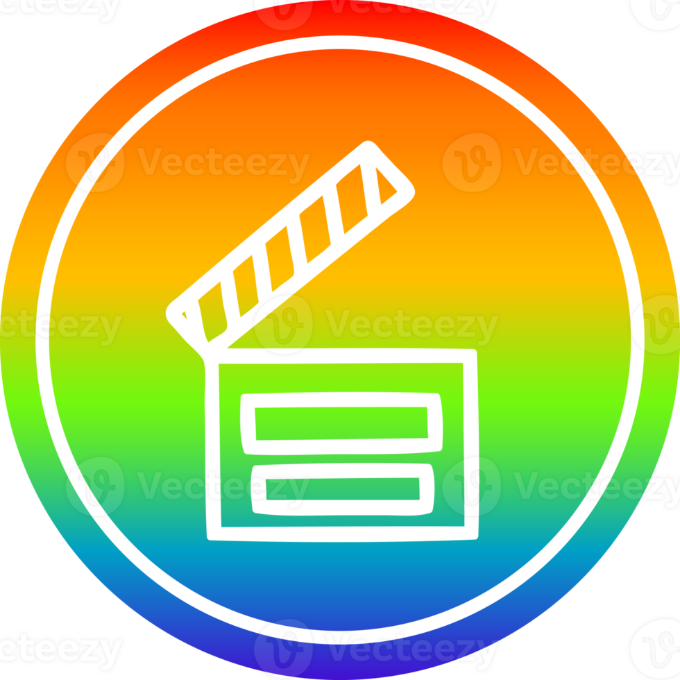 movie clapper board circular icon with rainbow gradient finish png