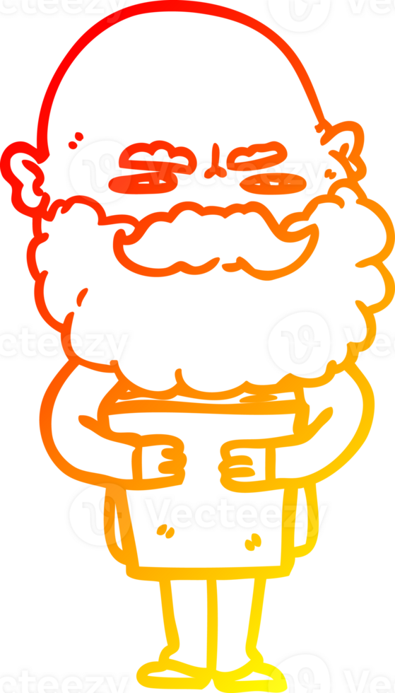 warm gradient line drawing of a cartoon man with beard frowning png