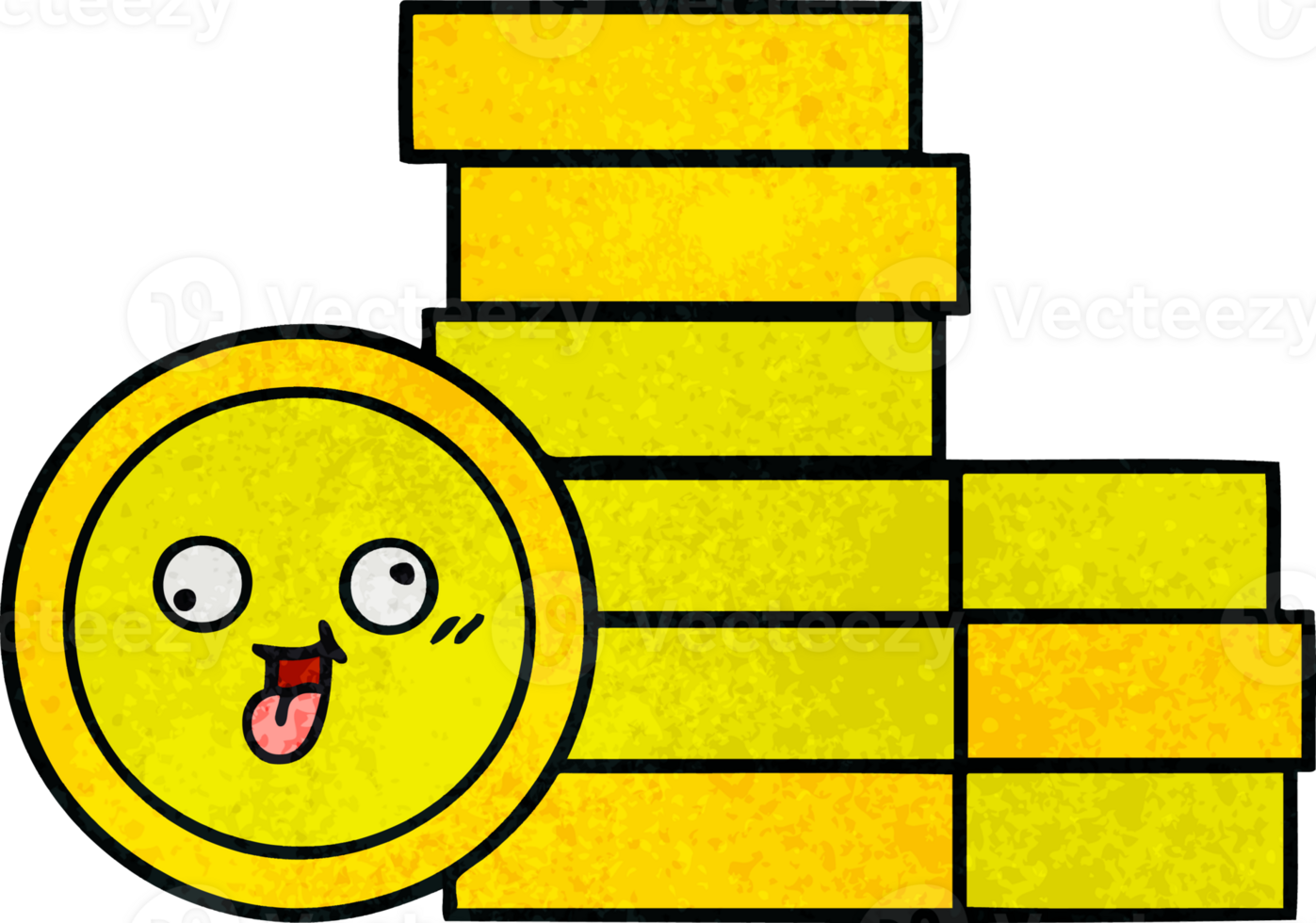 retro grunge texture cartoon of a coins png