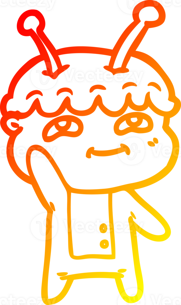 warm gradient line drawing of a friendly cartoon spaceman waving png