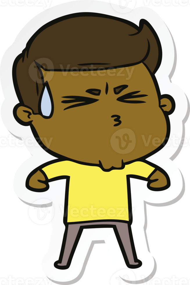 sticker of a cartoon man sweating png