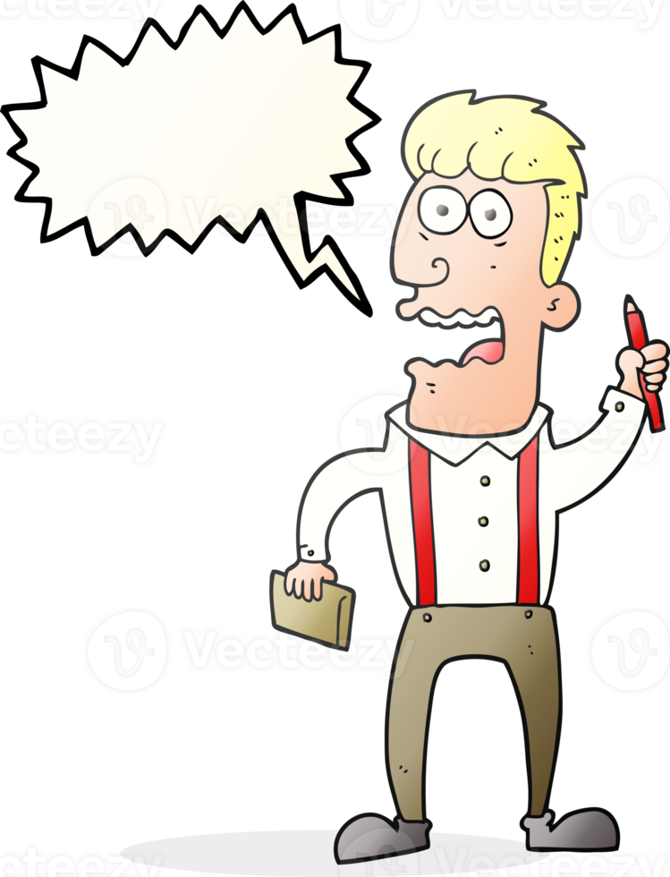 hand drawn speech bubble cartoon stressed reporter png