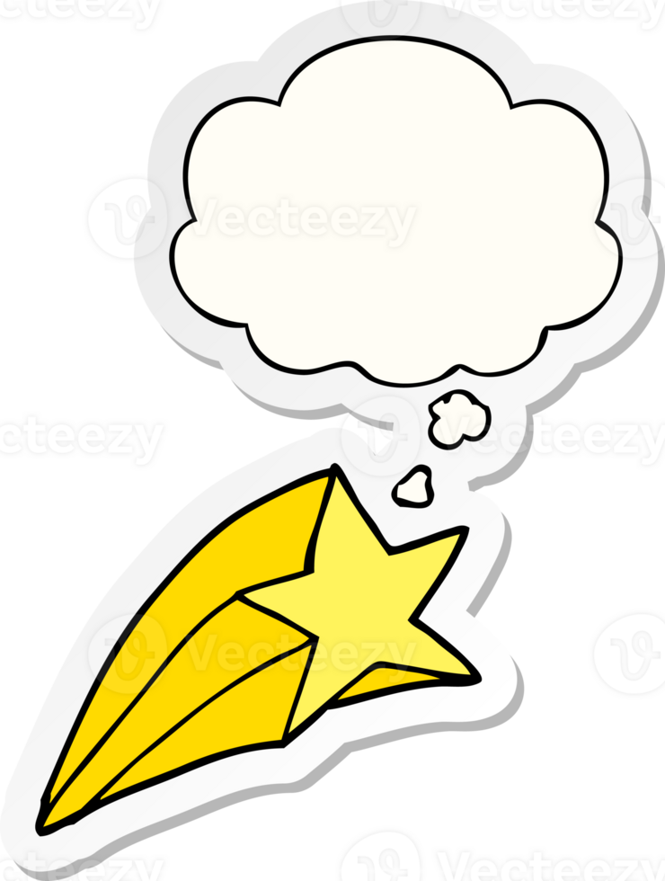cartoon shooting star with thought bubble as a printed sticker png
