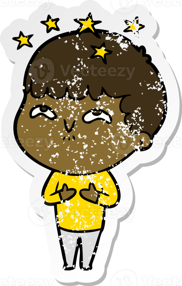 distressed sticker of a cartoon amazed boy png