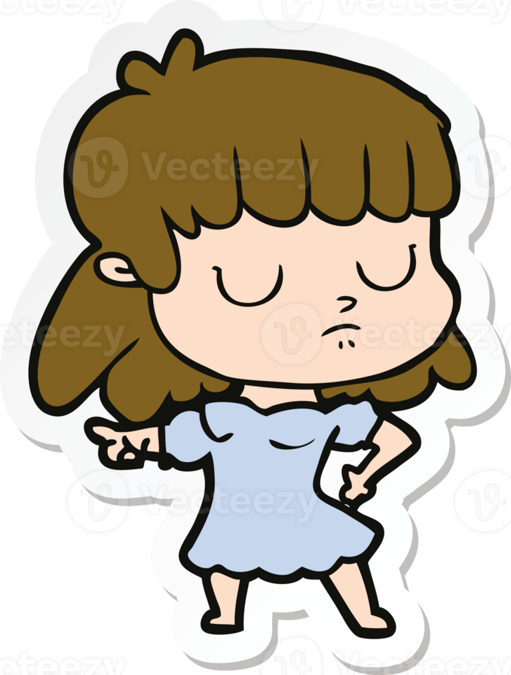 sticker of a cartoon indifferent woman png