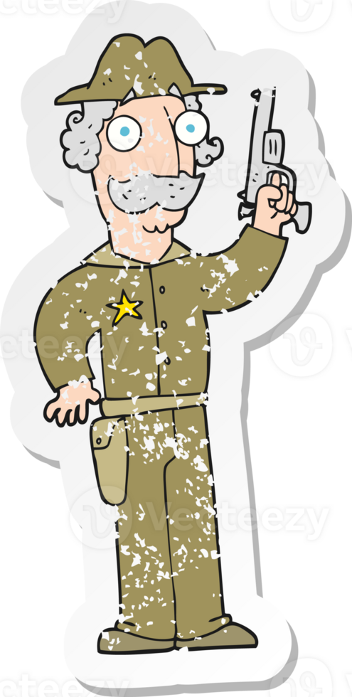 retro distressed sticker of a cartoon sheriff png