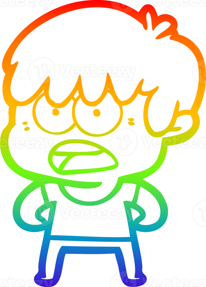 rainbow gradient line drawing of a worried cartoon boy png