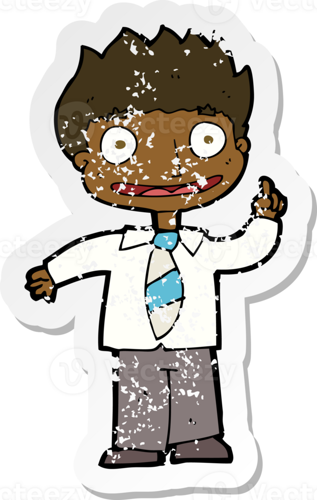 retro distressed sticker of a cartoon man with idea png