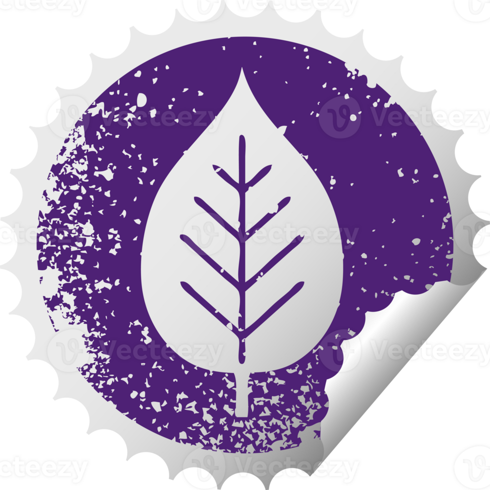distressed circular peeling sticker symbol of a green leaf png