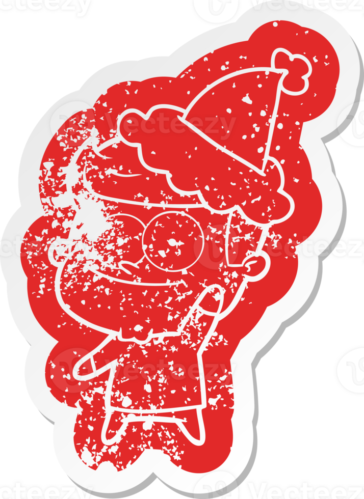 quirky cartoon distressed sticker of a happy man wearing santa hat png
