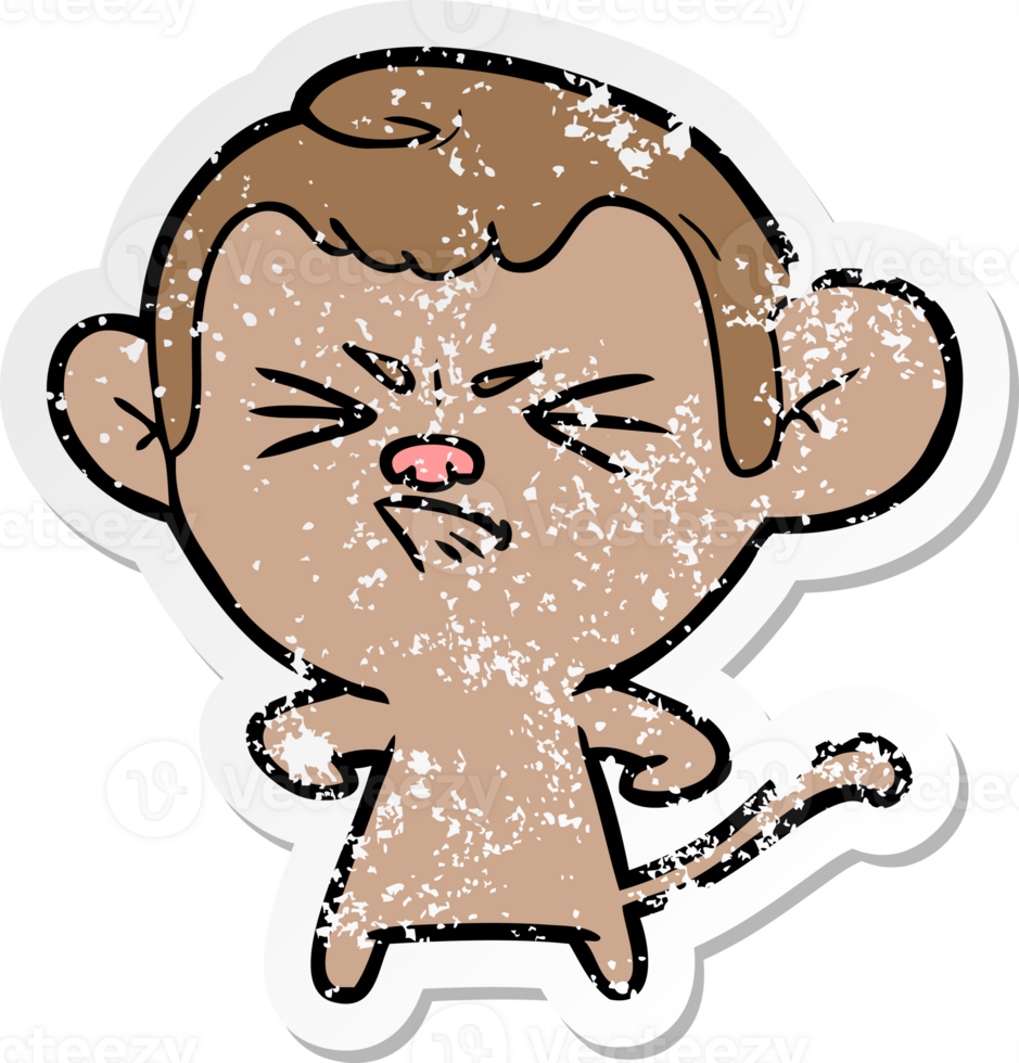 distressed sticker of a cartoon angry monkey png
