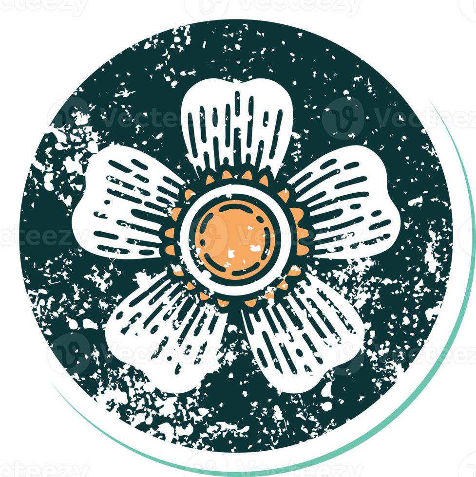 iconic distressed sticker tattoo style image of a flower png