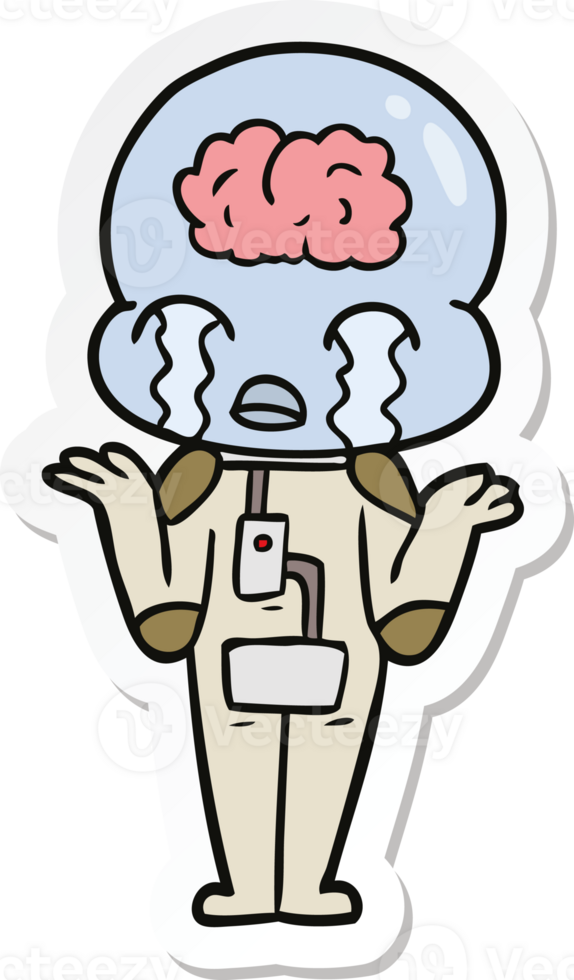 sticker of a cartoon big brain alien crying png