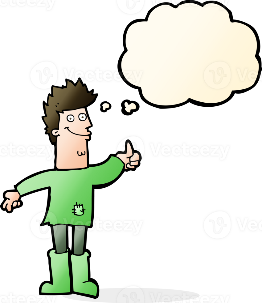 cartoon positive thinking man in rags with thought bubble png