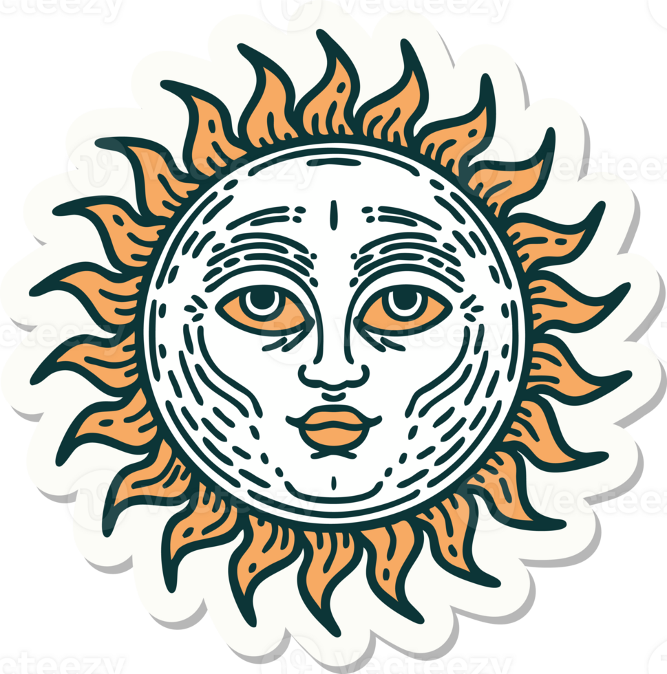 sticker of tattoo in traditional style of a sun with face png
