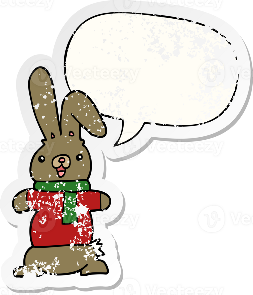 cartoon rabbit with speech bubble distressed distressed old sticker png