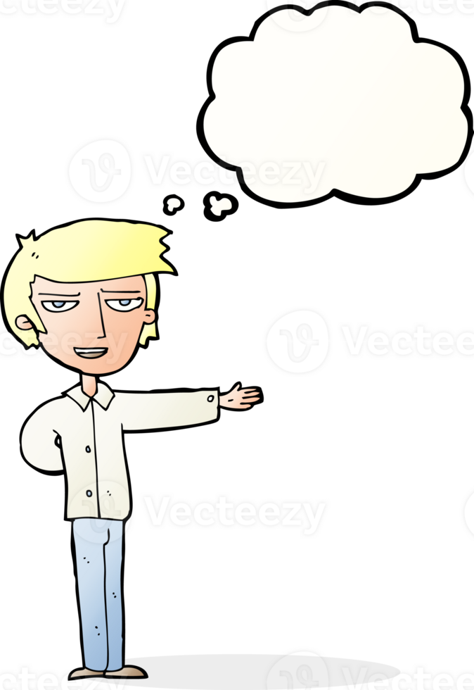 cartoon man gesturing welcome with thought bubble png