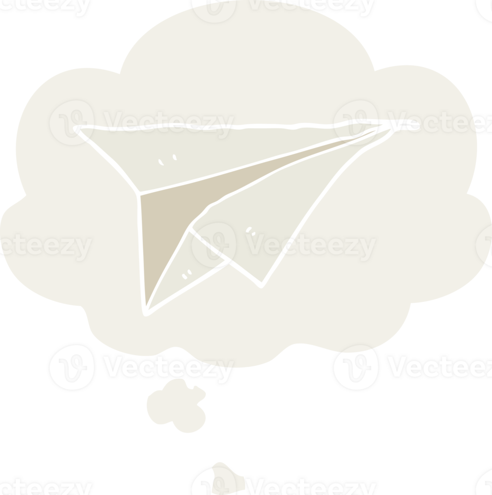 cartoon paper airplane with thought bubble in retro style png