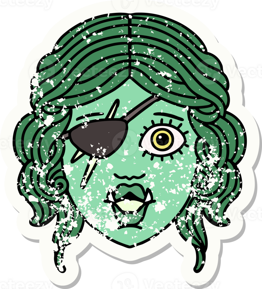 grunge sticker of a orc rogue character face png