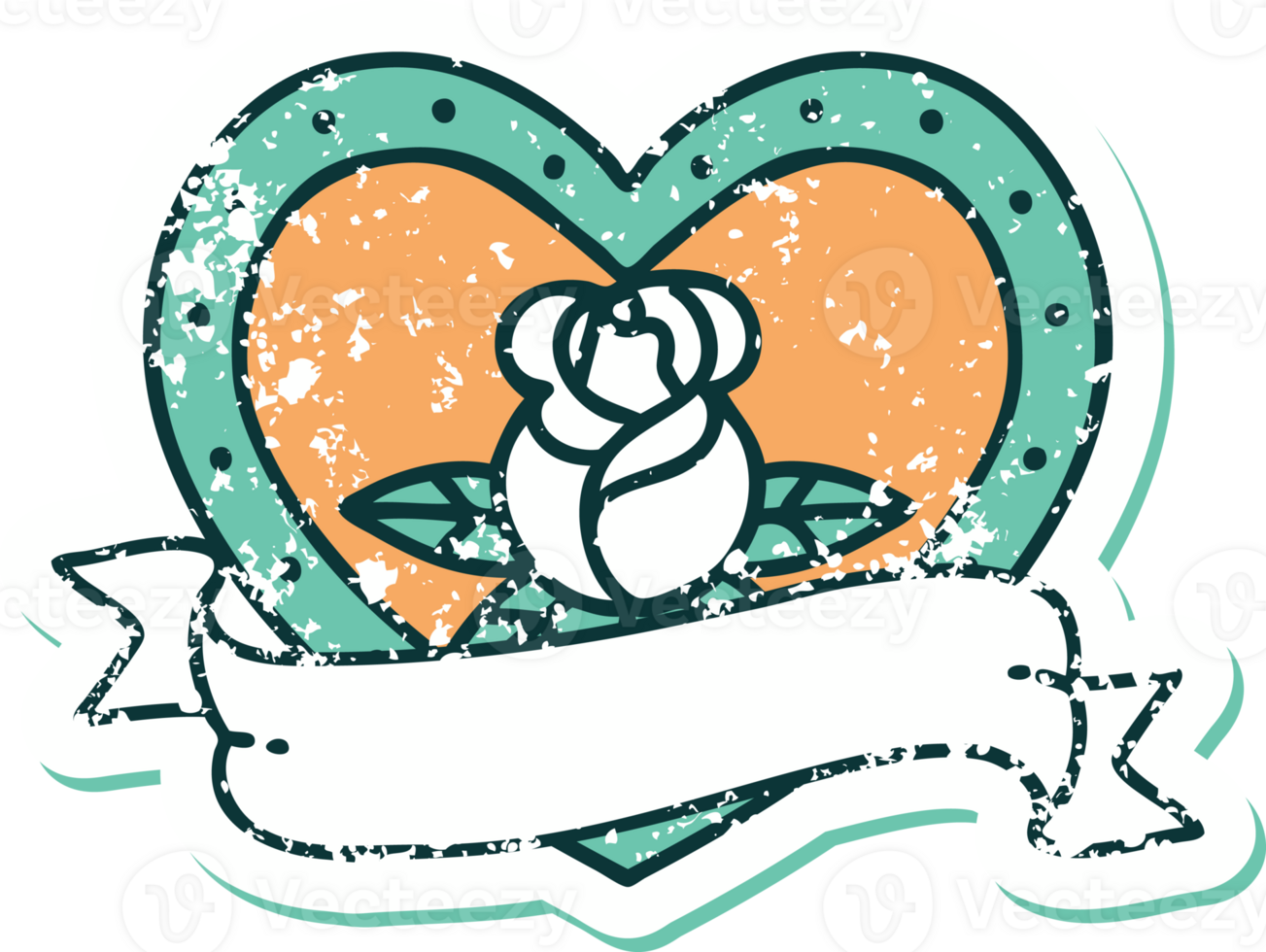 iconic distressed sticker tattoo style image of a heart rose and banner png