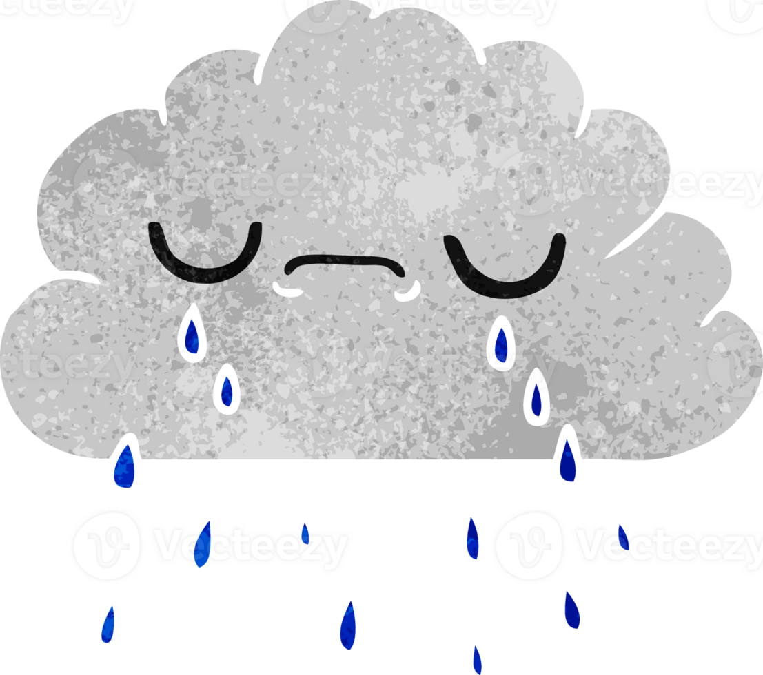 hand drawn retro cartoon of cute crying cloud png