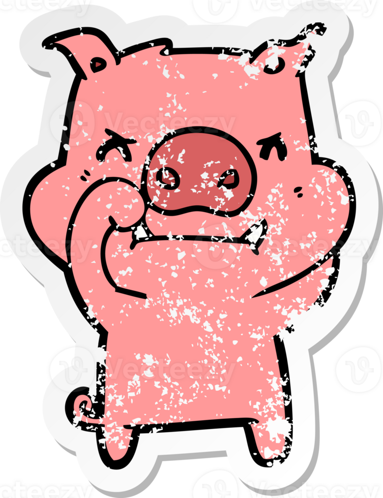 distressed sticker of a angry cartoon pig png