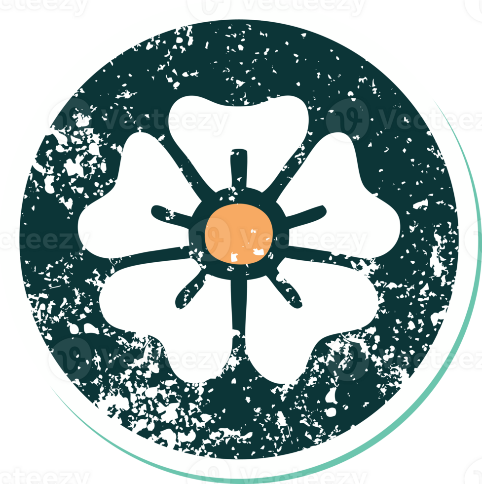 iconic distressed sticker tattoo style image of a flower png