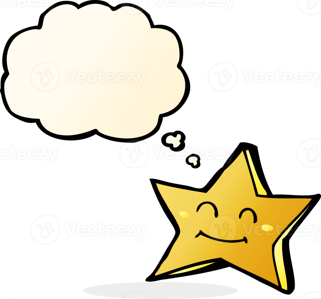 cartoon happy star character with thought bubble png