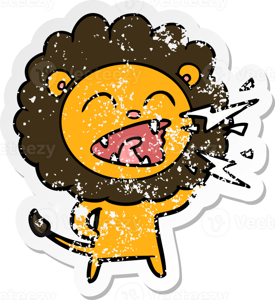 distressed sticker of a cartoon roaring lion png