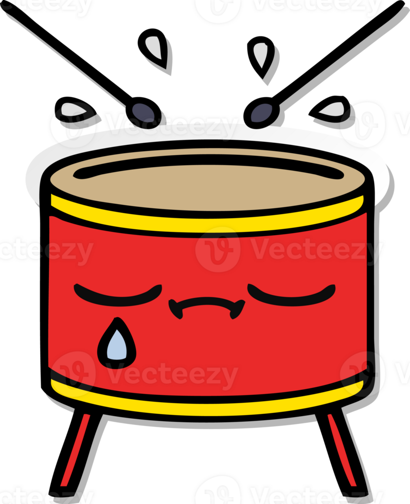 distressed sticker of a cute cartoon sad drum png