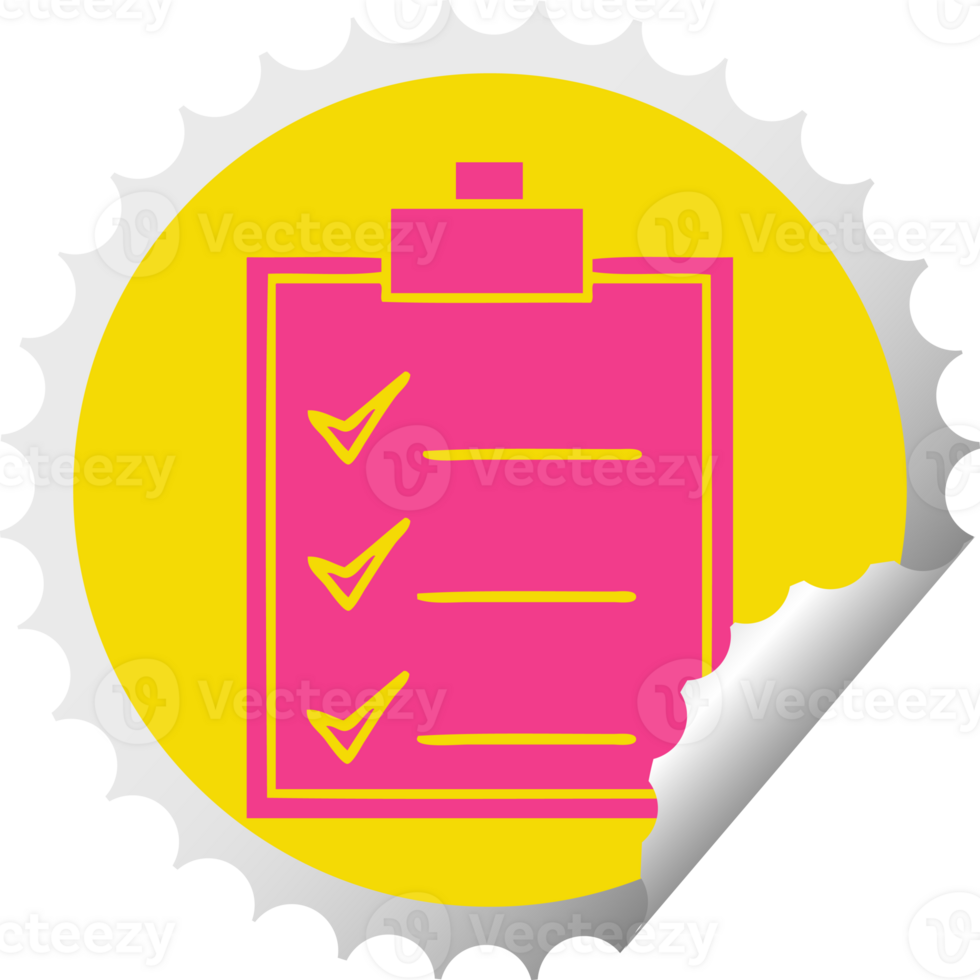 circular peeling sticker cartoon of a check list png
