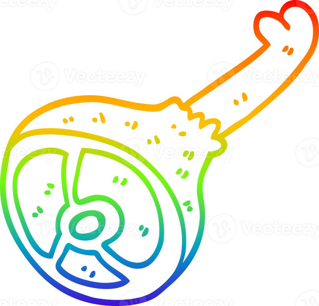 rainbow gradient line drawing of a cartoon well cooked meat png